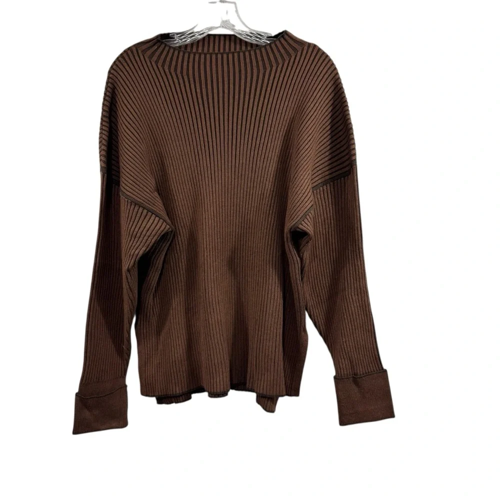 Varley Emile Rib Knit Sweater Rawhide Brown Two-Tone Oversized Size Small - Picture 3 of 12